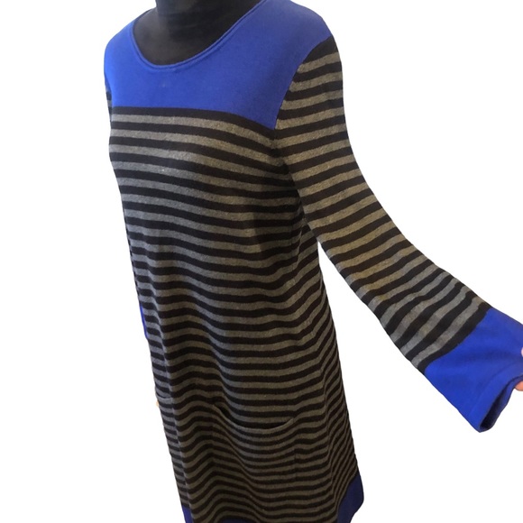 Jessica Howard Blue Trimmed Striped Dress size Medium - Picture 3 of 9